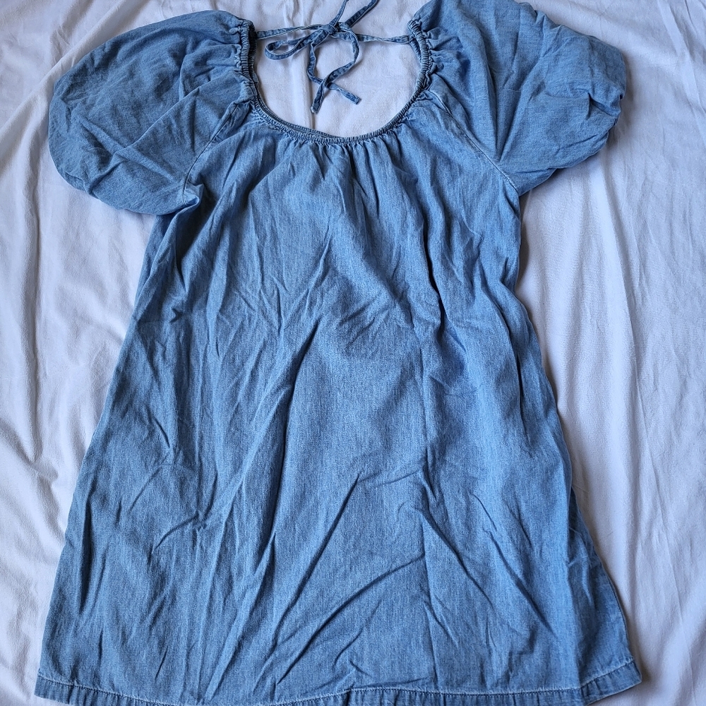 Gap Chambray Puff Sleeve Dress Size Large Cottagecore, Cowgirl, Country, Boho